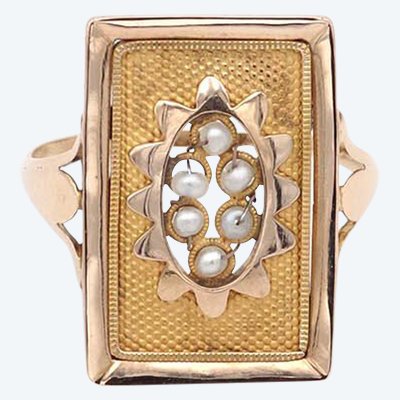 Bague Ier Empire perles et or 18k, bague ancienne, perles fines, bijou Ancien, Napoléon 1er