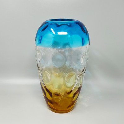 1970er Jahre Wunderschöne Vase in Blau und Bernstein aus Muranoglas von Ca Dei Vetrai.