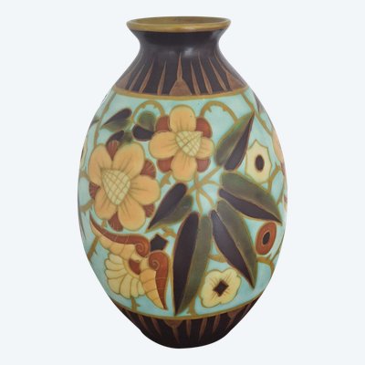 Ceramic ovoid vase signed Charles CATTEAU /KERAMIS BOCH