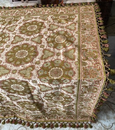 Reversible silk table rug - 19th century