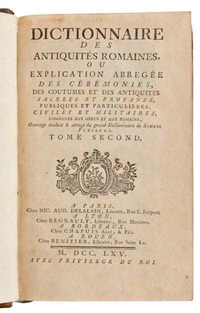 Livres "Dictionnaire des Antiquités Romaines" 2 Tomes, daté 1765
