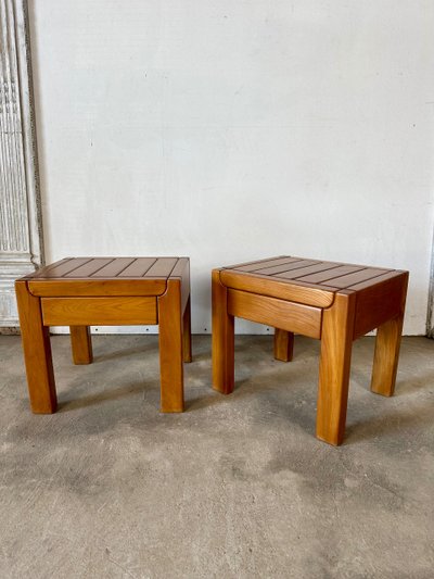 Pair of solid elm bedside tables