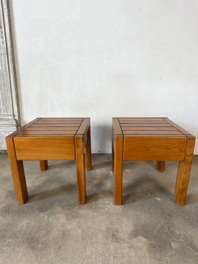Pair of solid elm bedside tables