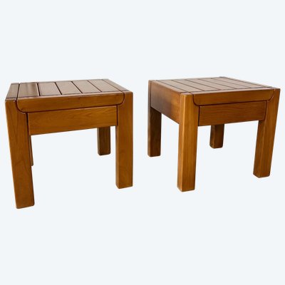 Pair of solid elm bedside tables
