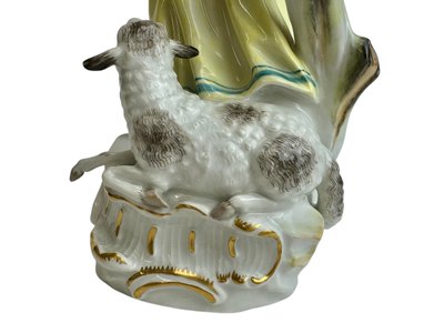Meissen - Figure En Porcelaine Bergère avec cage à oiseaux