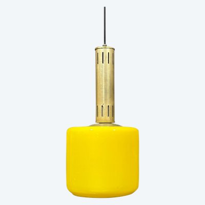 Lampada a sospensione in vetro giallo Stilnovo Vetro, 1950 circa
