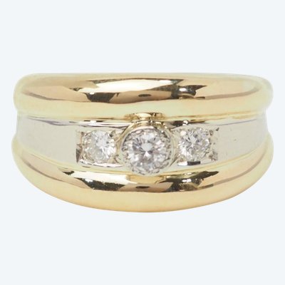 Bague jonc en or bicolore et diamants 