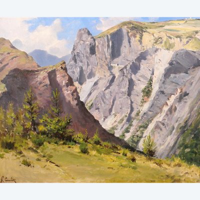 François Gautier 1842-1917 Mountain landscape, Provence, painting, circa 1900