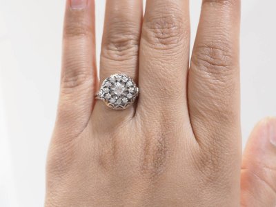 Vintage-Ring aus Weißgold, Platin und Diamanten