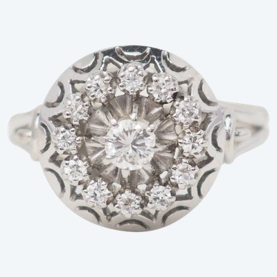Vintage-Ring aus Weißgold, Platin und Diamanten