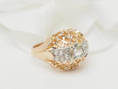 Anello Tank in oro bicolore e diamanti