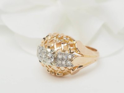 Anello Tank in oro bicolore e diamanti