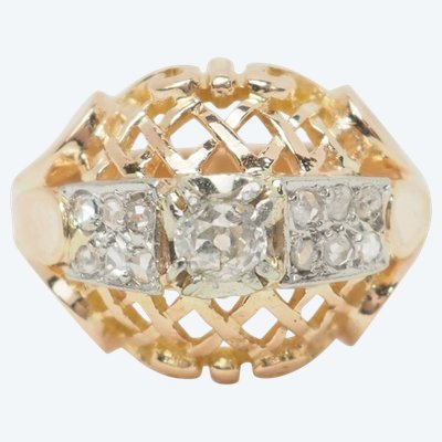 Anello Tank in oro bicolore e diamanti