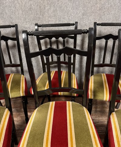 Set of 6 Vintage chairs in black lacquered wood, circa 1970