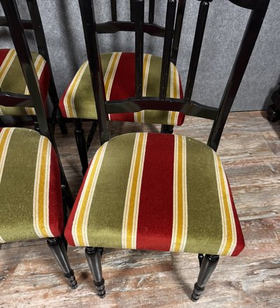 Set of 6 Vintage chairs in black lacquered wood, circa 1970