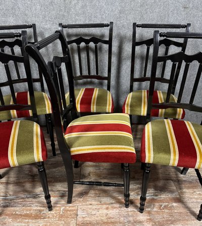 Set of 6 Vintage chairs in black lacquered wood, circa 1970