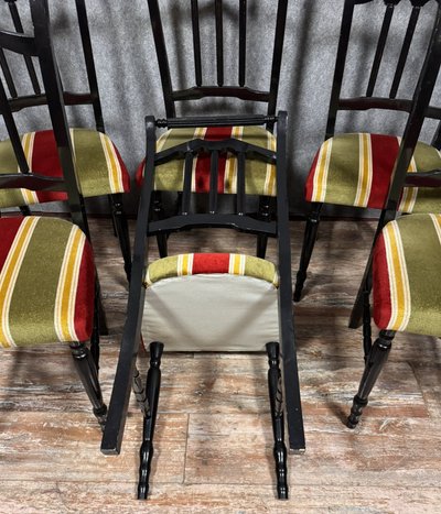Set of 6 Vintage chairs in black lacquered wood, circa 1970