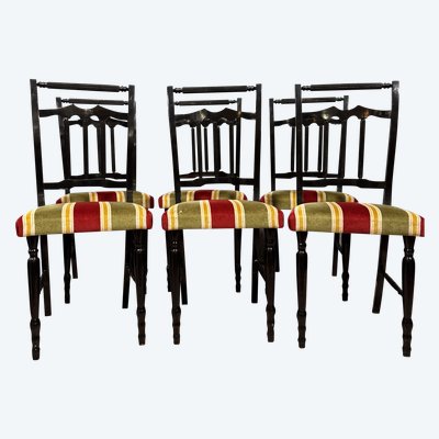 Set of 6 Vintage chairs in black lacquered wood, circa 1970