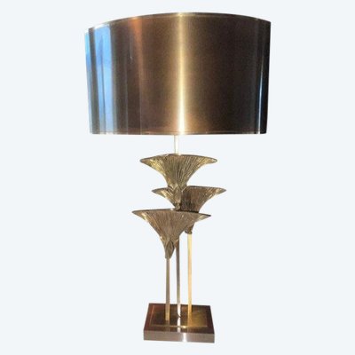 Maison CHARLES   Lampe Modèle Thèbes à Décor De Trois Feuilles De Papyrus En Bronze Doré Signée