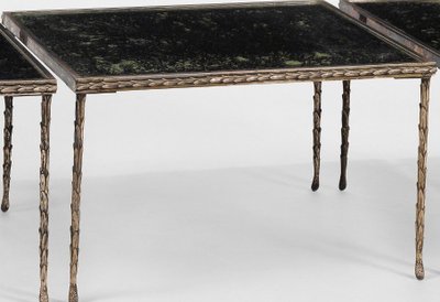 Tavolino tripartito in bronzo Maison CHARLES con vassoi e specchio