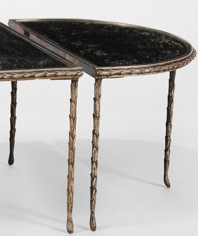 Tavolino tripartito in bronzo Maison CHARLES con vassoi e specchio
