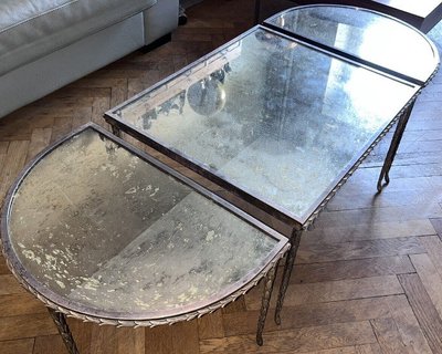 Tavolino tripartito in bronzo Maison CHARLES con vassoi e specchio
