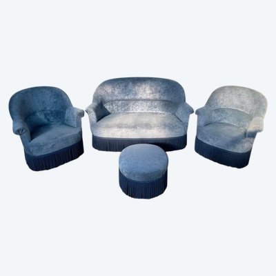 Salon crapaud comprenant cabale et fauteuils + pouf 