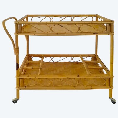 1960s Magnifique et élégant chariot de bar en bambou et rotin par Franco Albini. Fabriqué en Italie