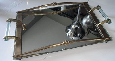 PROU René (1889-1947) Serviertablett Aus Vergoldeter Bronze Und Spiegel Art Deco-Periode
