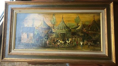 BIZET Jean (1922-2015) La Fête Foraine - Oil on panel Signed Bottom Right