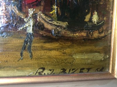 BIZET Jean (1922-2015) La Fête Foraine - Oil on panel Signed Bottom Right