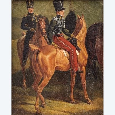 Ecole française du XIXe siècle (Entourage d'Horace VERNET) - Les hussards