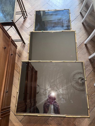 Maison BAGUES   Tables Gigogne En laiton Doré à Décor De Bambous et de cordes, plateaux Miroir