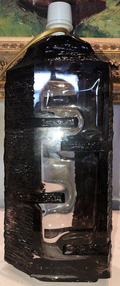 DAUM Argos Brutalist Aubergine Crystal Table Lamp (Rare) Signed