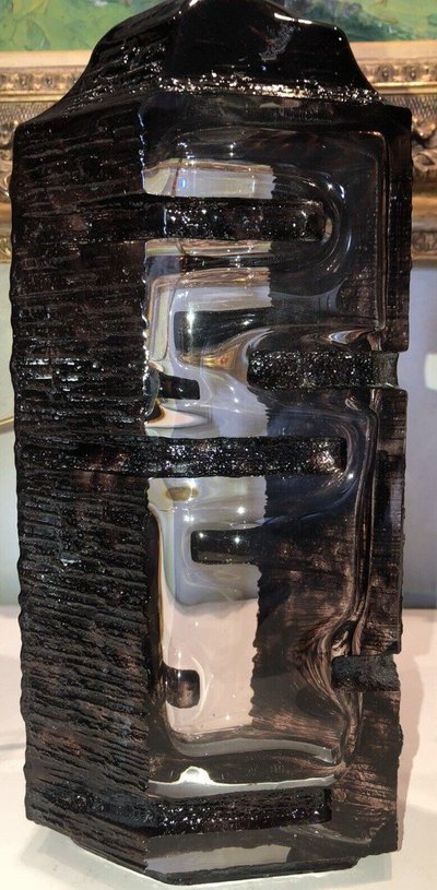 DAUM Argos Brutalist Aubergine Crystal Table Lamp (Rare) Signed