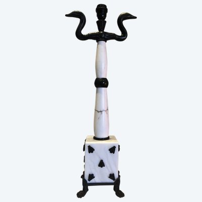 FONDICA & MATHIAS (XXth) Large Marble and Bronze Lamp Signed and numbered
