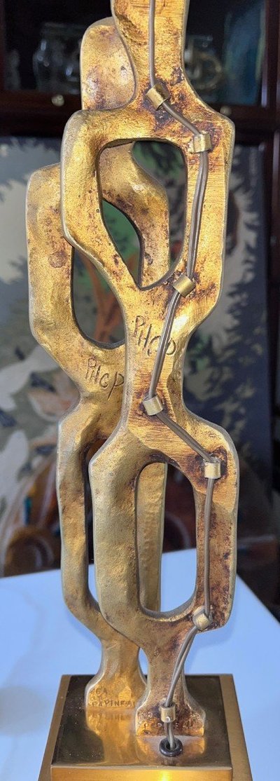 PAPINEAU Philippe Gabriel (1950) Large Gilded Bronze Lamp Signed And Numbered