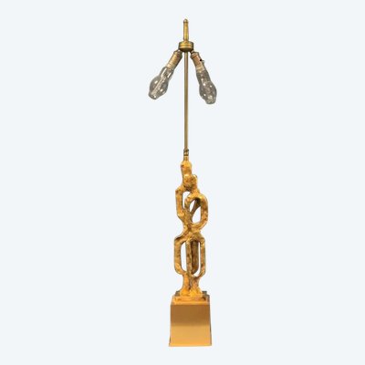 PAPINEAU Philippe Gabriel (1950) Large Gilded Bronze Lamp Signed And Numbered