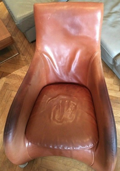 VAN DEN BERG & MONTIS Fauteuil Loge, Lounge Chair Vintage En Cuir Patiné