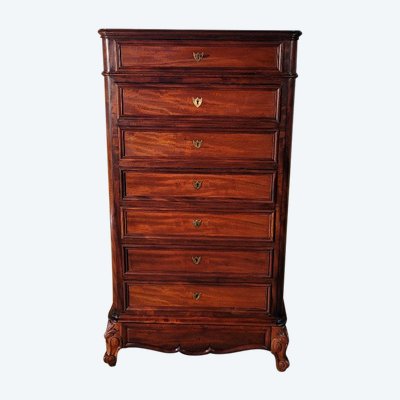 Semainier, Chiffonnier, Commode Haute. Acajou