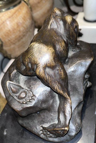 PAILLET Charles (1871-1937) Orso e coniglio in bronzo Art Deco Firmato