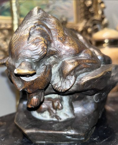 PAILLET Charles (1871-1937) Orso e coniglio in bronzo Art Deco Firmato