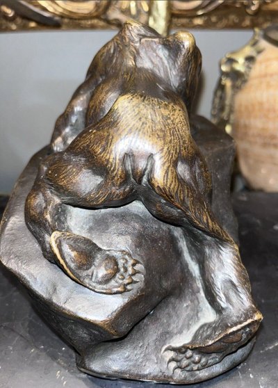 PAILLET Charles (1871-1937) Orso e coniglio in bronzo Art Deco Firmato
