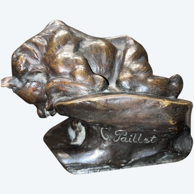 PAILLET Charles (1871-1937) Orso e coniglio in bronzo Art Deco Firmato