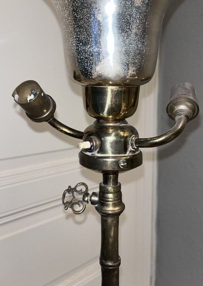 Maison BAGUES Brass And Bronze Tripod Floor Lamp With Bamboo Decoration