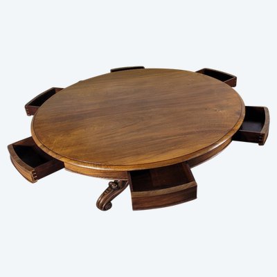 Table Ovale, Guéridon à Tiroirs En Noyer