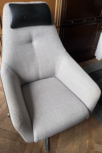 De SEDE & WERNER Christian Designer Fauteuil En Cuir Noir Et Tissu Gris Avec Repos Pieds