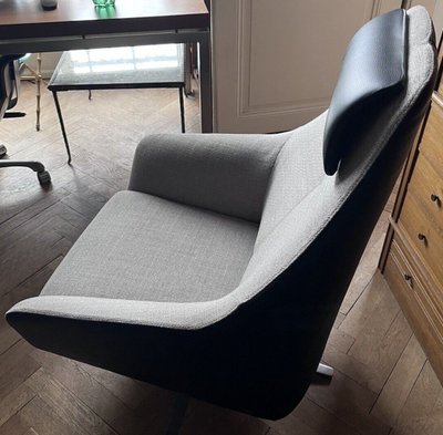 De SEDE & WERNER Christian Designer Fauteuil En Cuir Noir Et Tissu Gris Avec Repos Pieds