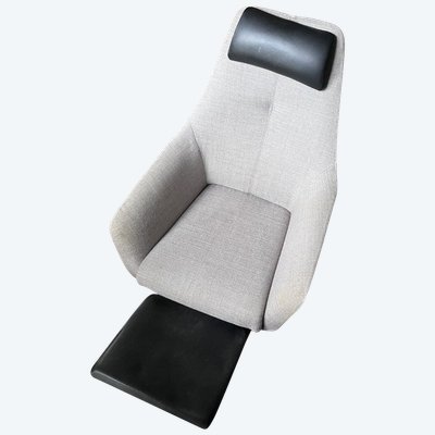 De SEDE & WERNER Christian Designer Fauteuil En Cuir Noir Et Tissu Gris Avec Repos Pieds
