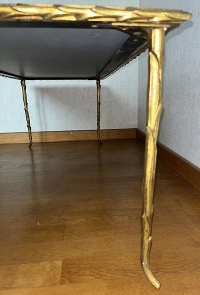 Maison BAGUES Large Gilded Bronze Palm Table With Mirror Top